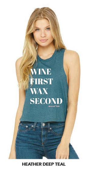 Mermaid Wax Razorback Tank | Heather Deep Teal "Wine First Wax Second"